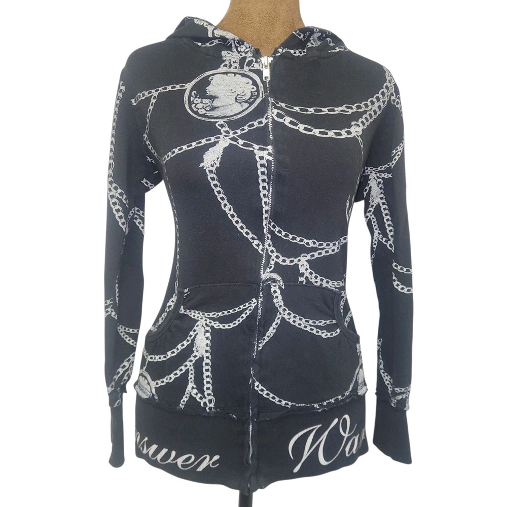 Y2K Zip Hoodie Women's Size M "War Is Not The Answer " Chains Zip Lightweight